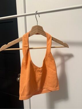 Aritzia Sunday Best Ribbed Halter Crop Top - Bright Orange